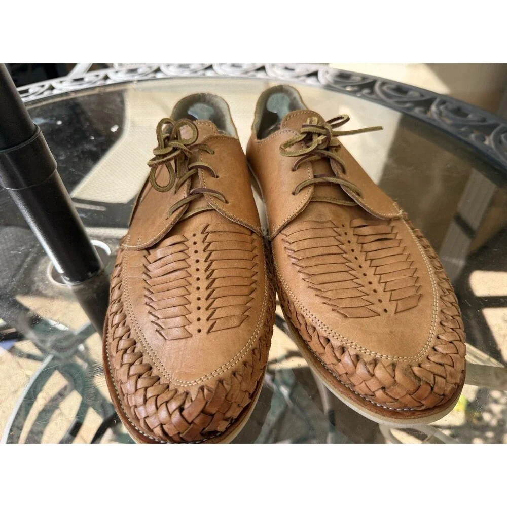 Chamula Mens 12 Brown Leather Lace Up Oxford Shoes Round Toe Casual
